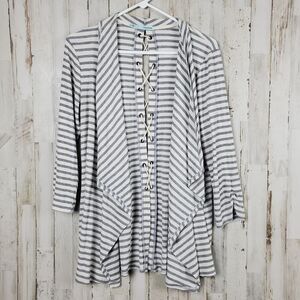 Maurices Striped Cardigan Sweater Gray White Size Large
